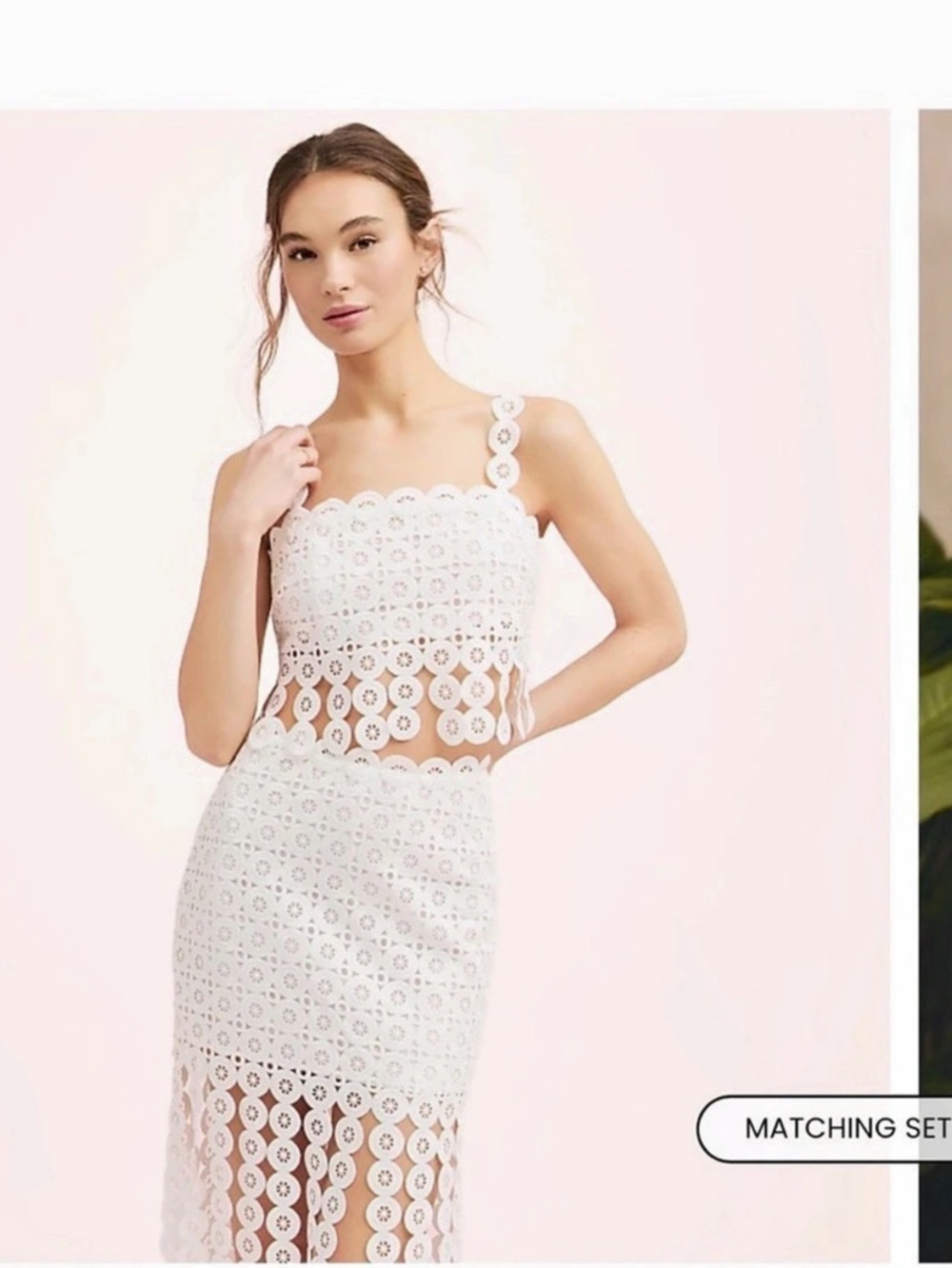 LOFT Lately Crochet Lace Fringe Top/Skirt Set White Size 12 NWT